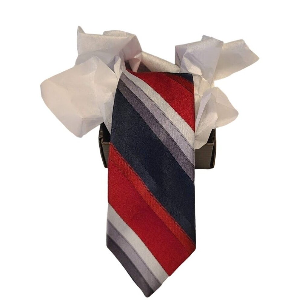 Castle Men's Striped Red Navy & Gray Tie